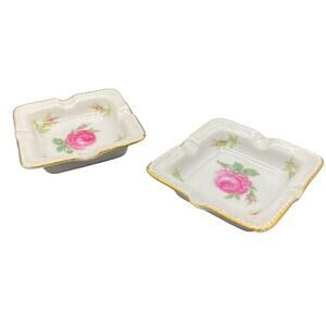 2 Vintage Boudoir Ashtray Small Floral Print "M" Germany German Cigarette rose
